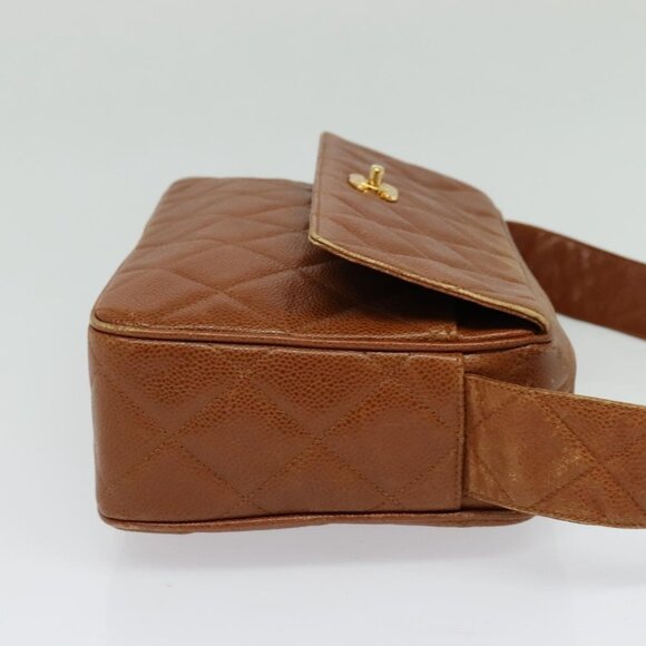 CHANEL Matelasse Chain Shoulder Bag Grained Calf Skin Brown Gold CC Auth PP534 - Picture 5 of 16